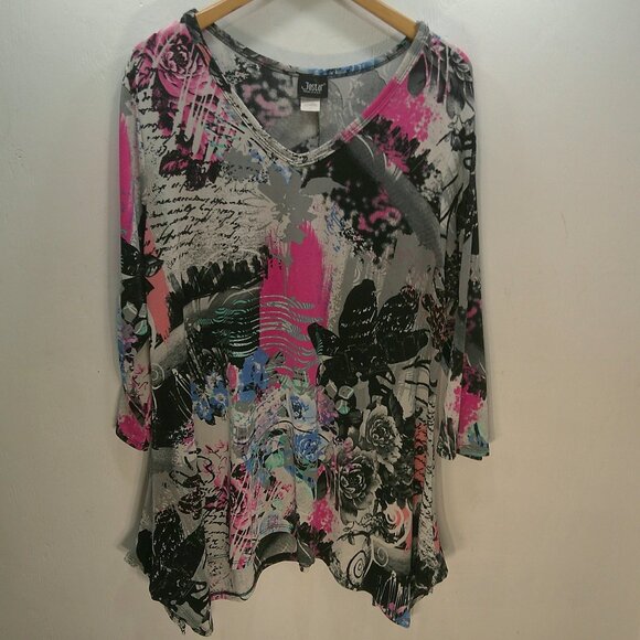 Jostar Pants - Jostar USA 2 PC Set Abstract Stretchy Colorful Pink Black Tunic & Pants Size XL